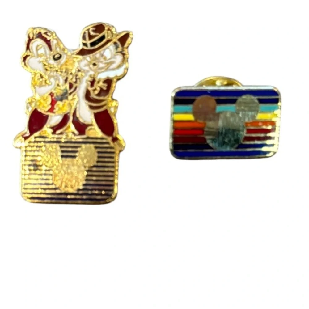 Disney Chip & Dale & Rainbow Disney Logo Gold and Multicolor Pin Bundle NWOT